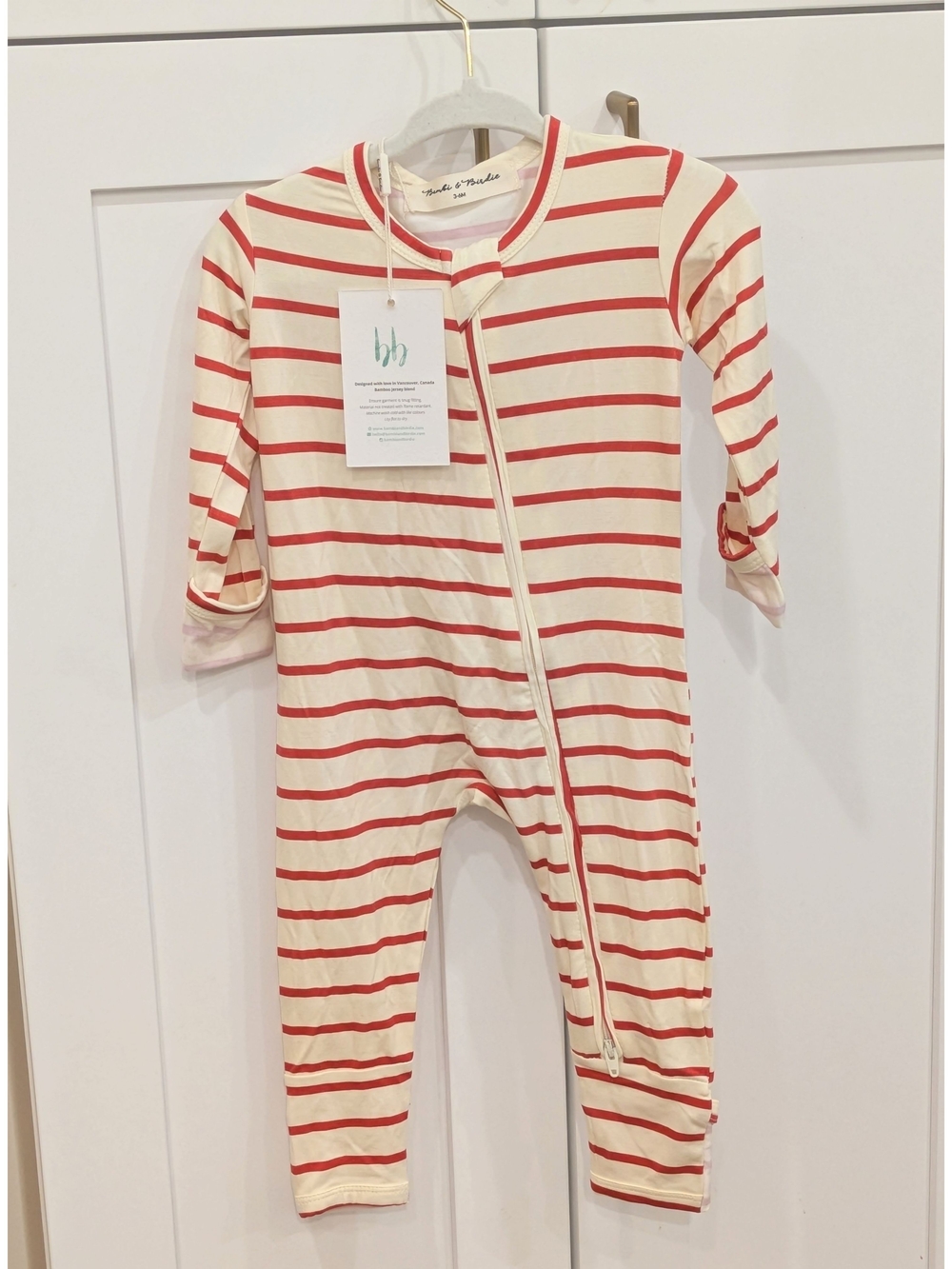 Bambi & Birdie Red Stripe Zip-Front Baby One-Piece